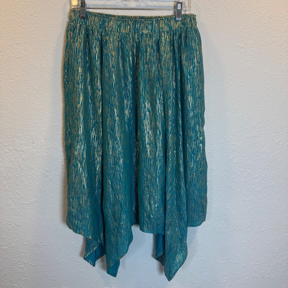 Nanette Nanette Lepore Tahitian Tide Gold Metallic Handkerchief Hem Skirt L NEW